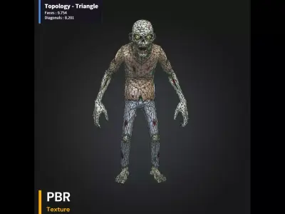 Stylized Zombie Character - Game Ready PBR Asset - AI Low-poly 3D model