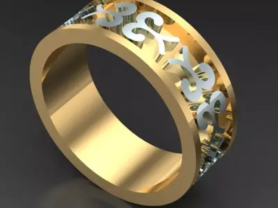 Light Gold Diamond Men Ring 2MR020 3D model