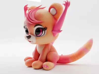 Cute Orange Fox 3D Cartoon Character Big Eyes Striped Tail Low-poly 3D model