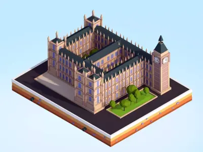 Cartoon Low Poly Big Ben Landmark Low-poly 3D model