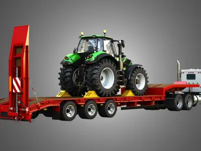 57P Semi Truck with Deutz Fahr 7 - Tractor 3 in 1 3D Model Pack