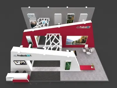 Exhibition Stall 3D Model 12 Mtr X 10 Mtr 3 Sides Open 3D model
