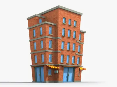 Cartoon Building x15 Low-poly 3D model
