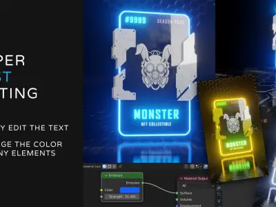 CYBER punk card template for Blender Eevvee render 3D model
