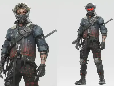 Cyberpunk Metalhead Character Low-poly 3D model