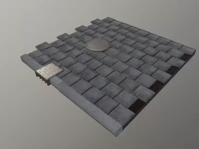 Pedestrian Sidewalk and Curbs Kit Low-poly 3D model