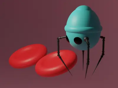 Nanobot and Red Blood Cells Low-poly 3D model