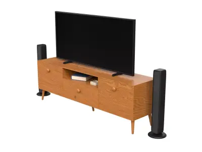 Modern TV Unit with Floor Speakers PBR 3D Model for Interior Low-poly 3D model