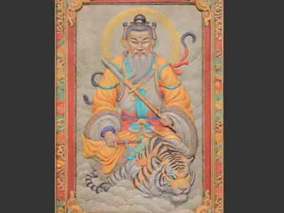 Chinese Temple Walls - Mural Bas relief Colored - 230912 Low-poly 3D model