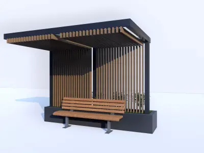Outdoor Wooden Steel Bench with Planter and Canopy Low-poly 3D model