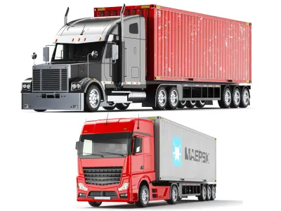  Two Detailed Container Trucks 