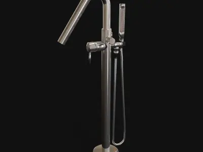 3D Model of Floor Mounted Tub Filler - Faucet Low-poly 3D model