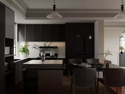 Kitchen and Dining Space 3D model