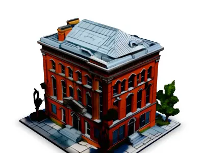 LowPoly Brick Building with Sidewalk Low-poly 3D model