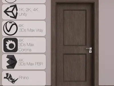 02 01 Wooden Door Low-poly 3D model