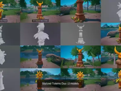 Stylized Totems Duo Low Poly PBR 3D Model Pack