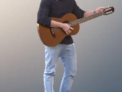 Andrew 10611 - Street Musician playing Guitar Low-poly 3D model