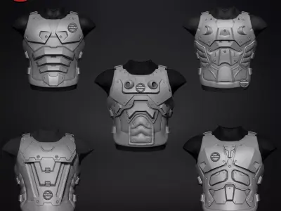 Sci fi  Armour torso Kitbash v2 pack of 5 zbrush highpoly