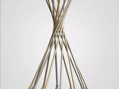 chandelier modern with crystals and metal rods 3D model