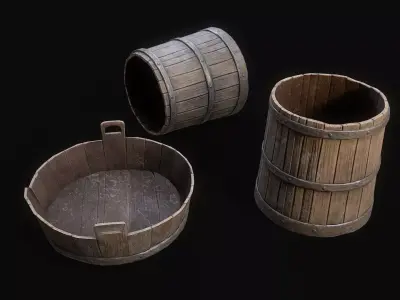 Medieval Washbowl and bucket Low-poly 3D model