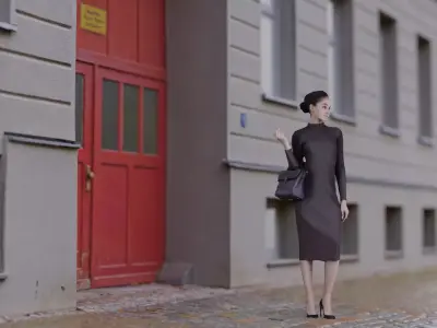 Grey wall with red door Facade 3D model