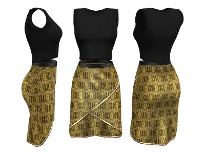 Tulip Skirt And Sleeveless High Round Neck Crop Top Outfit Low-poly 3D model