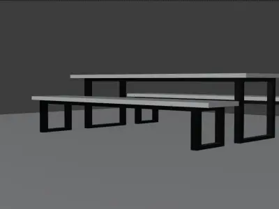 Table and two benches Low-poly  3D model