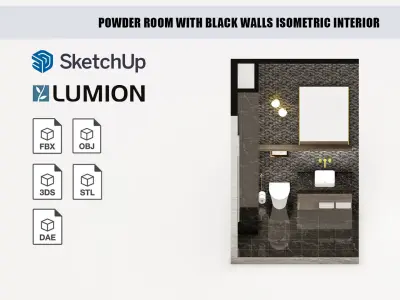 Powder Room with Black Walls isometric interior 3D model