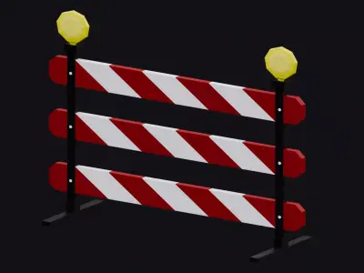 Low Poly Road Construction Barrier with Warning Lights  Low-poly 3D model