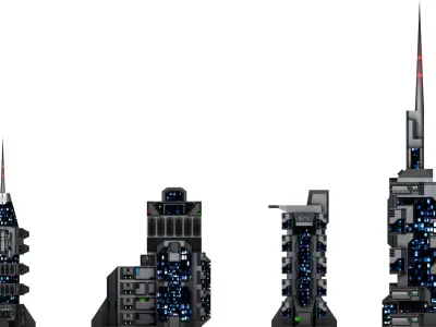 SciFi Building set Low-poly 3D model