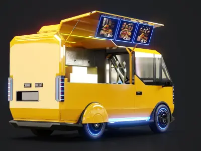  Futuristic Cyberpunk Street Food Truck 3D Model -Neon Sci-Fi Food Van 