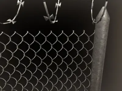 Barbed wire fence PBR Low-poly 3D model