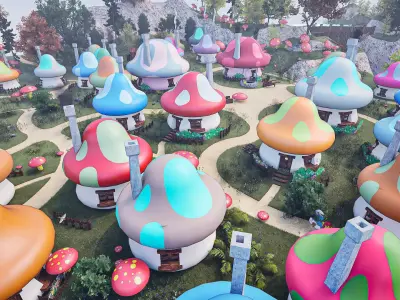 Mushroom Cartoon Village Assets Pack Low-poly 3D model