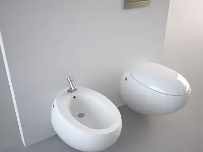 Wall hung Egg Pod Bidet and Toilet Low-poly 3D model