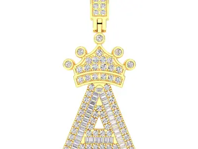 Crown Initial  A  Letter Pendant 3D print model