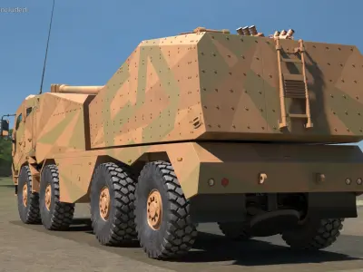  Wheeled Armored Howitzer in Desert Camouflage Rigged 