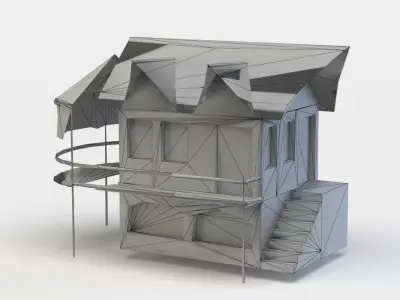 House with tent Low-poly 3D model