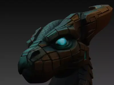 Cyber Serpent Totem - Stylized Sci-Fi Fantasy Creature Sculpture 3D model