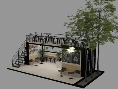 Modular Cafe Coffee Bar Shipping Container 3D model 3D model