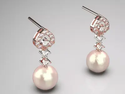 Teardrop-shaped drop earrings pearls and diamonds model pe0045 3D print model