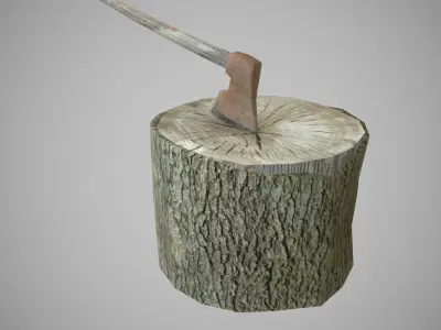 Low Poly Tree Stump Axe PBR Low-poly 3D model