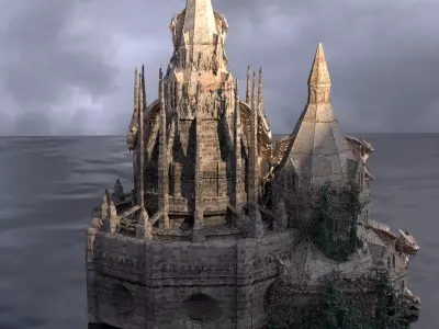 Medieval Lion Tower 2 versions 3D model