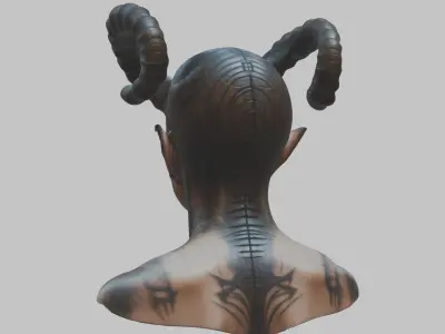HR Giger Woman Scifi Head Bust Alien Horns Low-poly 3D model