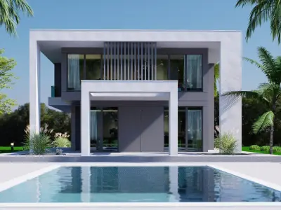 Duplex Villa house Low-poly 3D model