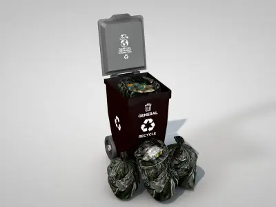 General Waste Bin and Bags 3D model