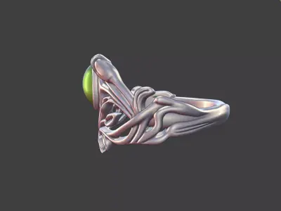 Silver Art Nouveau Cabochon Ring 3D print model