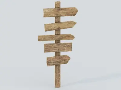 Signpost7 wooden sign with arrows pointing Low-poly 3D model