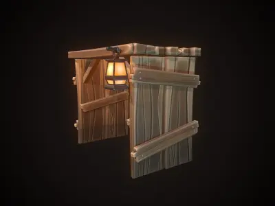 shield wooden gate Low-poly 3D model