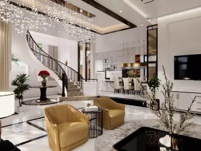 Interior elegant living room with staircase 3D model