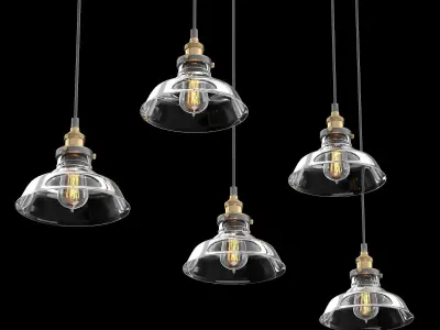 20th Century Factory Filament Clear Glass Barn Pendants 3D Model Pack